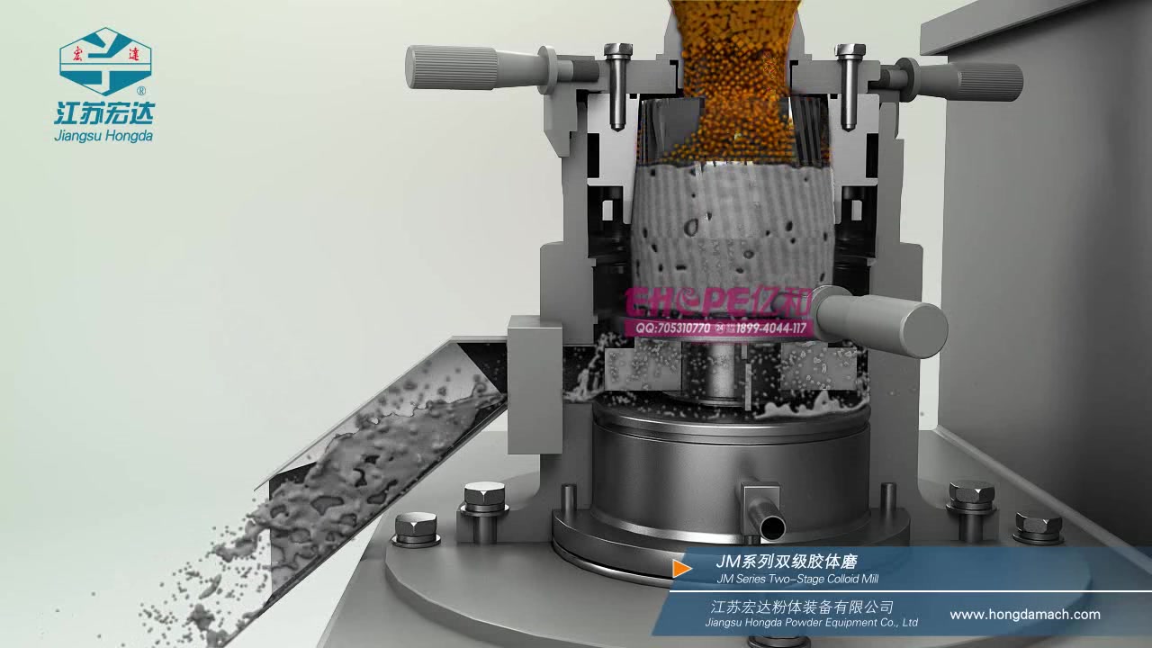 胶体磨机械设备原理与粉体处理应用演示动画解析